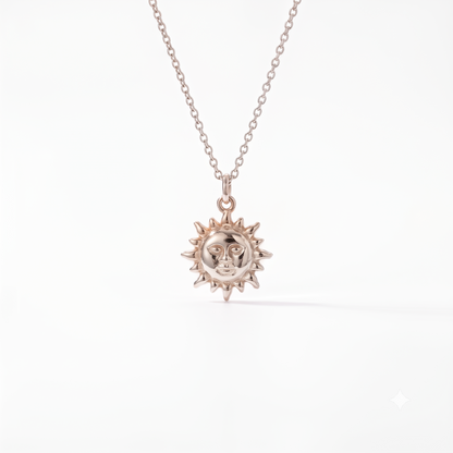 14k Gold Celestial Sun Face Pendant Necklace