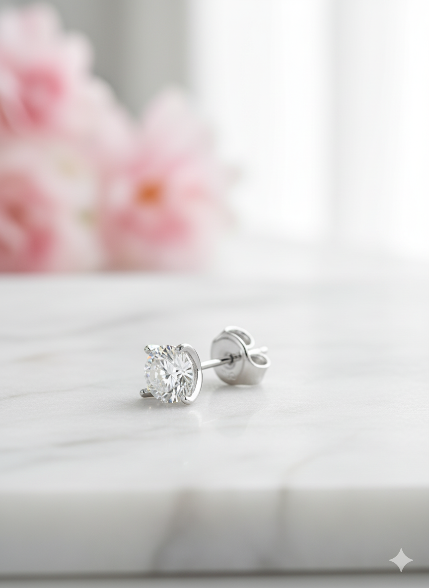1/2ct Lab Grown Diamond Stud Earrings • 14K Yellow Gold Dainty Solitaire Earrings
