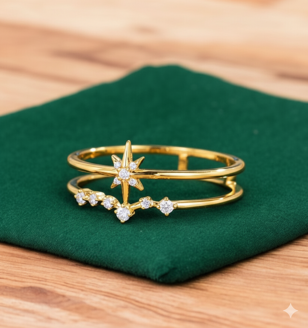 0.120ct Starburst Lab Grown Diamond Ring , Double Band Engagement Ring