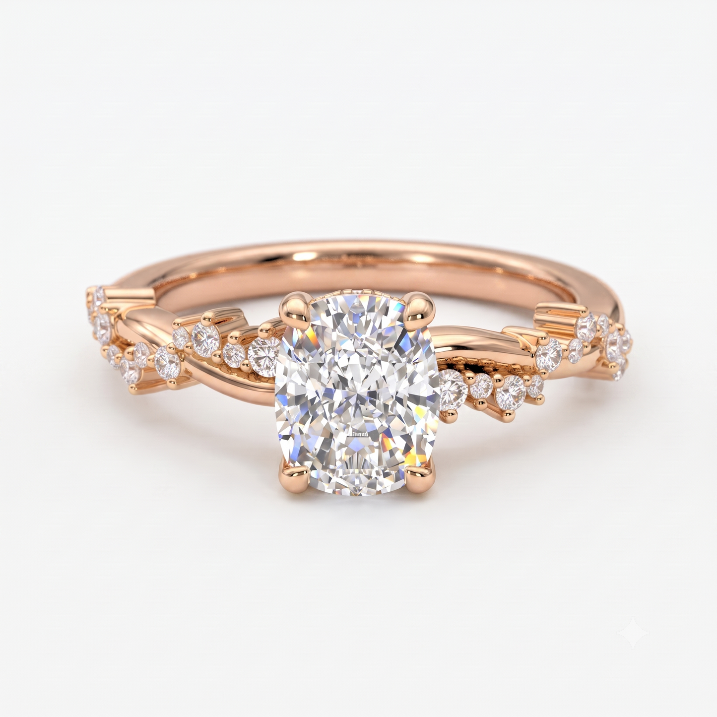 1.650 ct Elongated Cushion Cut Lab Grown Diamond Solitaire Twisted Pave Band Ring