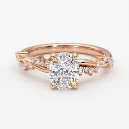 1.650 ct Elongated Cushion Cut Lab Grown Diamond Solitaire Twisted Pave Band Ring