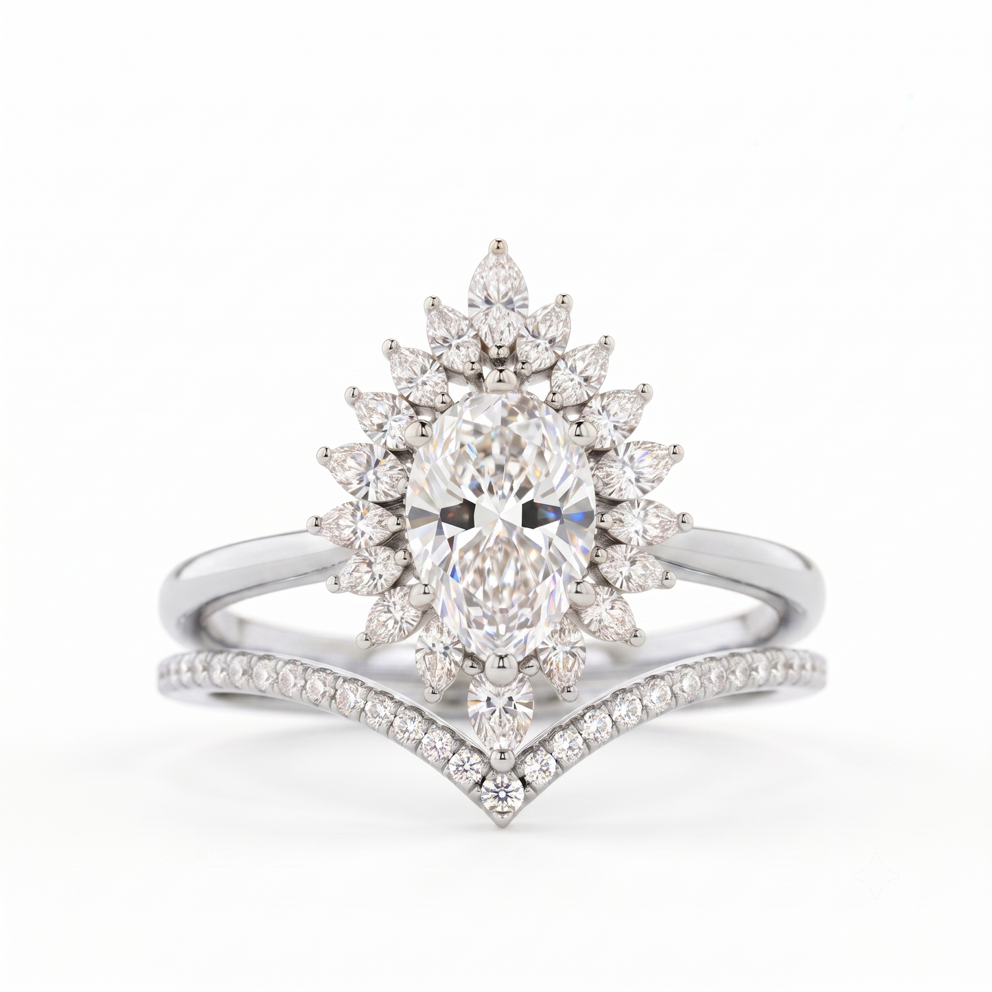 1.50 Ct Pear Cut Floral Halo Lab Grown Diamond Engagement Ring Set