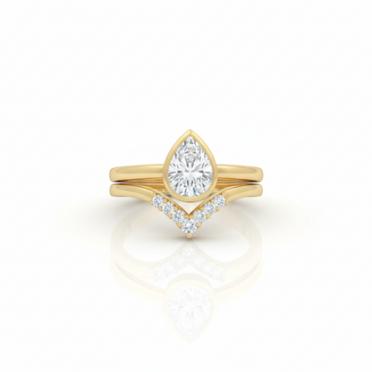 1.10 Ct Pear Cut Lab Grown Diamond Bridal Set – Bezel Engagement Ring