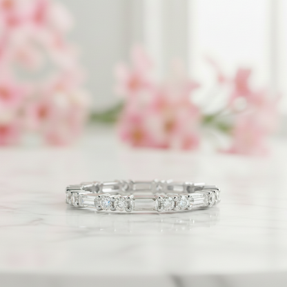 0.75 Ct Round & Baguette Lab Diamond Eternity Band – 14K Gold
