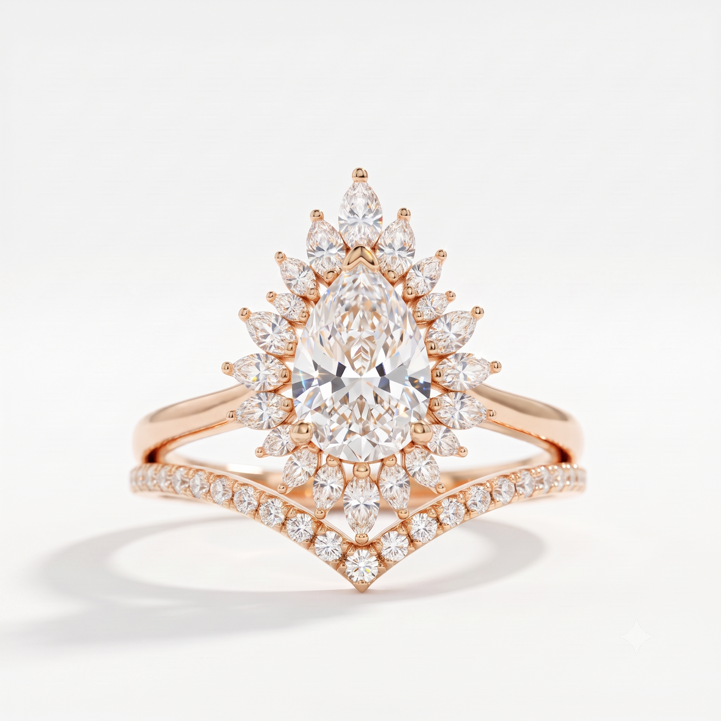 1.80 Ct Pear Cut Floral Halo Lab-Grown Ring Set