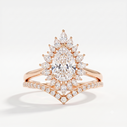 1.80 Ct Pear Cut Floral Halo Lab-Grown Ring Set