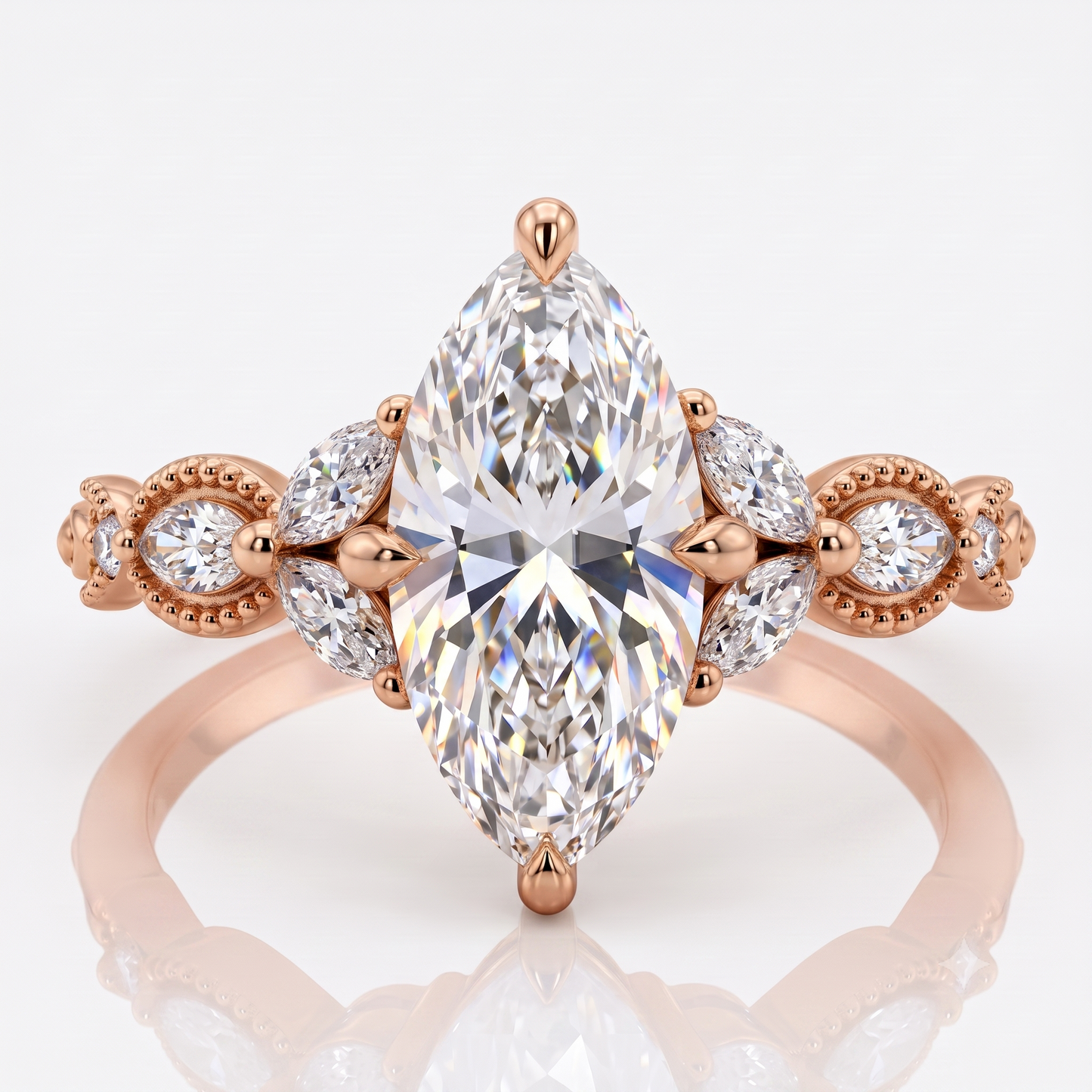 Lab Grown 1.00 ct Marquise Cut Diamond Cluster Ring • Rose Gold Engagement Ring