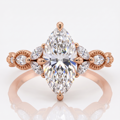 Lab Grown 1.00 ct Marquise Cut Diamond Cluster Ring • Rose Gold Engagement Ring