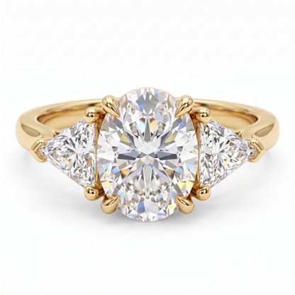 3.00ct Oval Cut Lab Grown Diamond Engagement Ring, 14K Gold Three Stone Ring