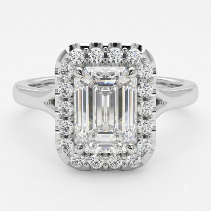 F/VS 1.100 Ct Emerald Diamond Halo Engagement Ring 14k White Gold Lab Grown