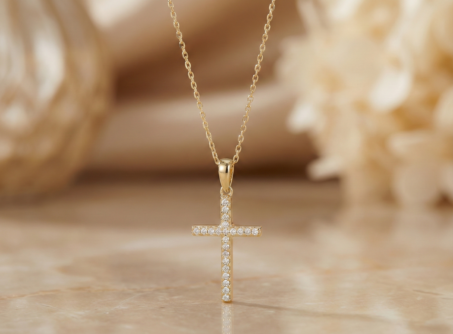 14K Gold Moissanite Cross Necklace – Dainty Religious Jewelry