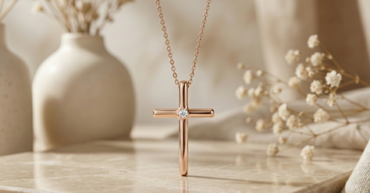 0.100 Ct Moissanite Cross Necklace – Solid Gold Pendant