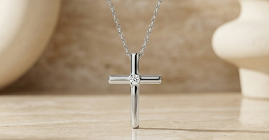 0.100 Ct Moissanite Cross Necklace – Solid Gold Pendant