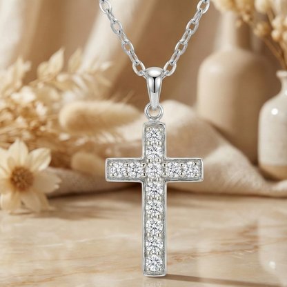 3.60 Carat Moissanite Cross Pendant Necklace – 14K Gold