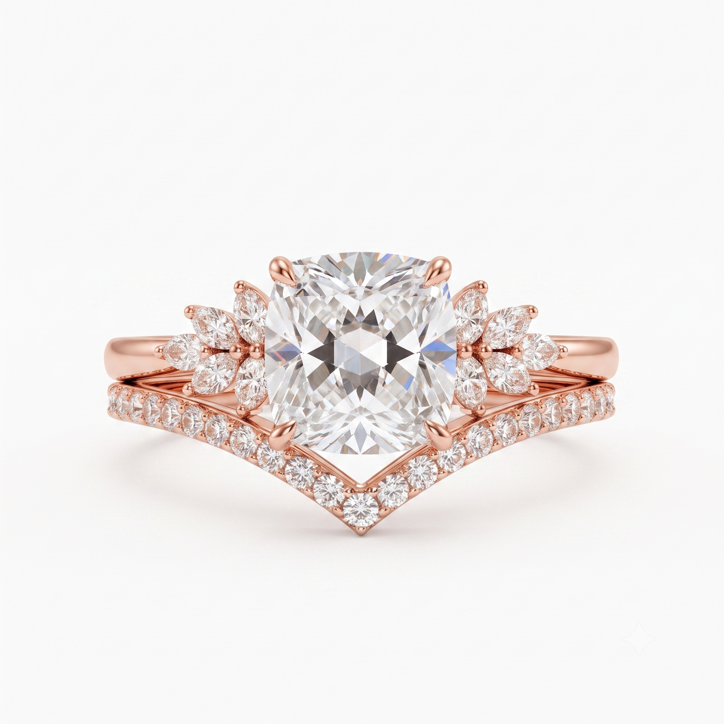 1.65 Ct Cushion Cut Diamond Ring Set – Chevron Wedding Band