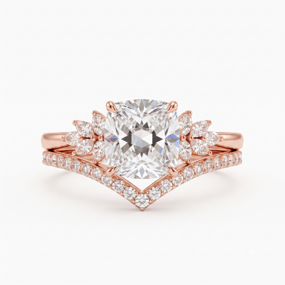 1.65 Ct Cushion Cut Diamond Ring Set – Chevron Wedding Band