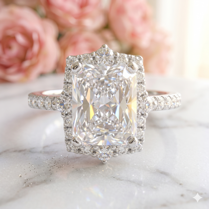 1.600 CT Radiant Cut Lab Grown Diamond Halo Engagement Ring