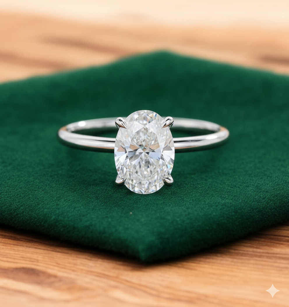 2.065ct Oval Lab Grown Diamond Engagement Ring • 14K Solid Yellow Gold Solitaire Ring