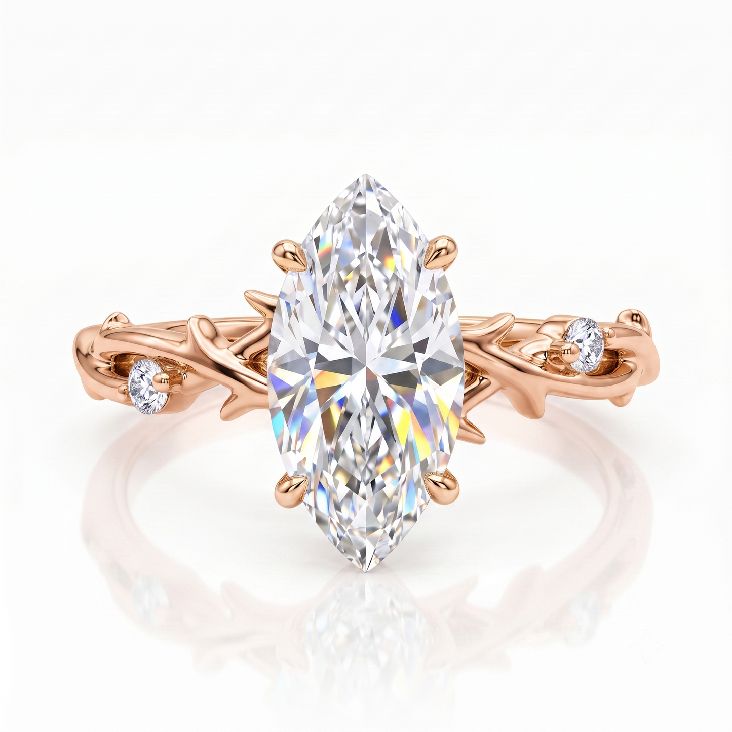 1.5CT Twig Marquise Cut Lab Grown Diamond Engagement Ring • 14K Rose Gold