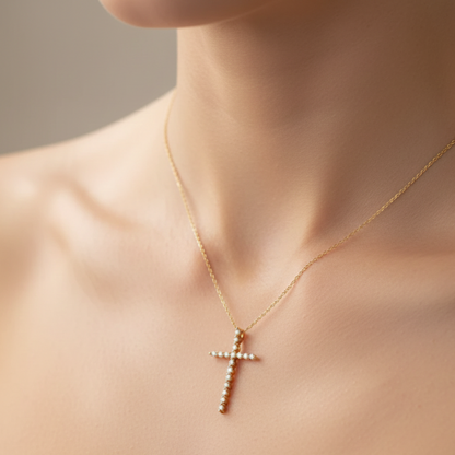 0.120 Ct Lab-Grown Cross Necklace – 14K Gold Faith Pendant