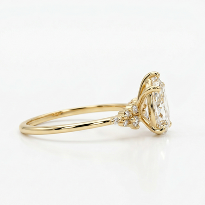 2.100CT Pear Lab Diamond Floral Cluster Engagement Ring