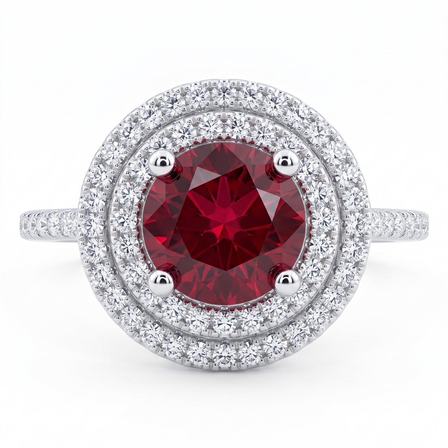 Pink Round Double Halo Engagement Ring