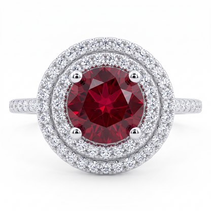 Pink Round Double Halo Engagement Ring
