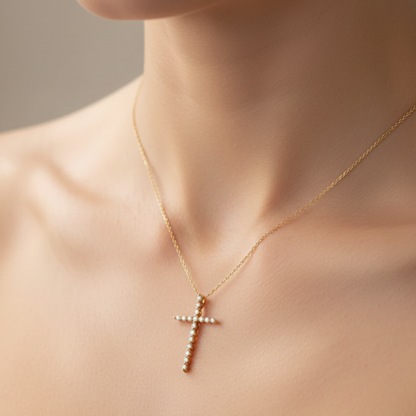 0.120 Ct Lab-Grown Cross Necklace – 14K Gold Pendant