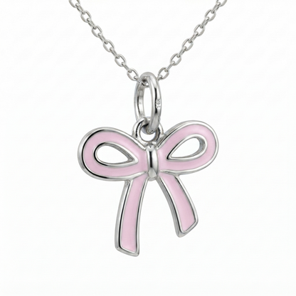 Pink Bow Necklace, 14K Gold Bow Pendant Necklace