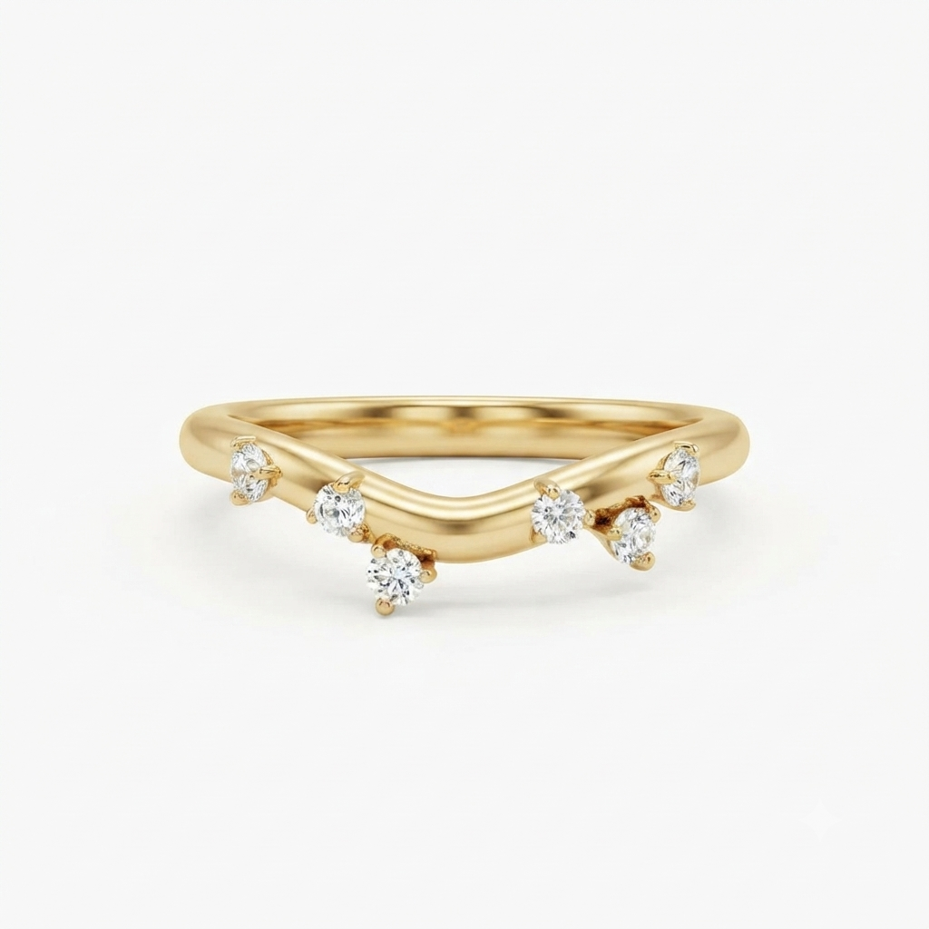 round cut lab grown diamond curved wedding band