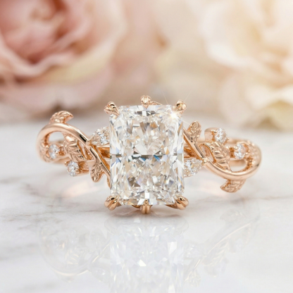 2.100ct Radiant Cut Lab Grown Diamond Leaf Engagement Ring