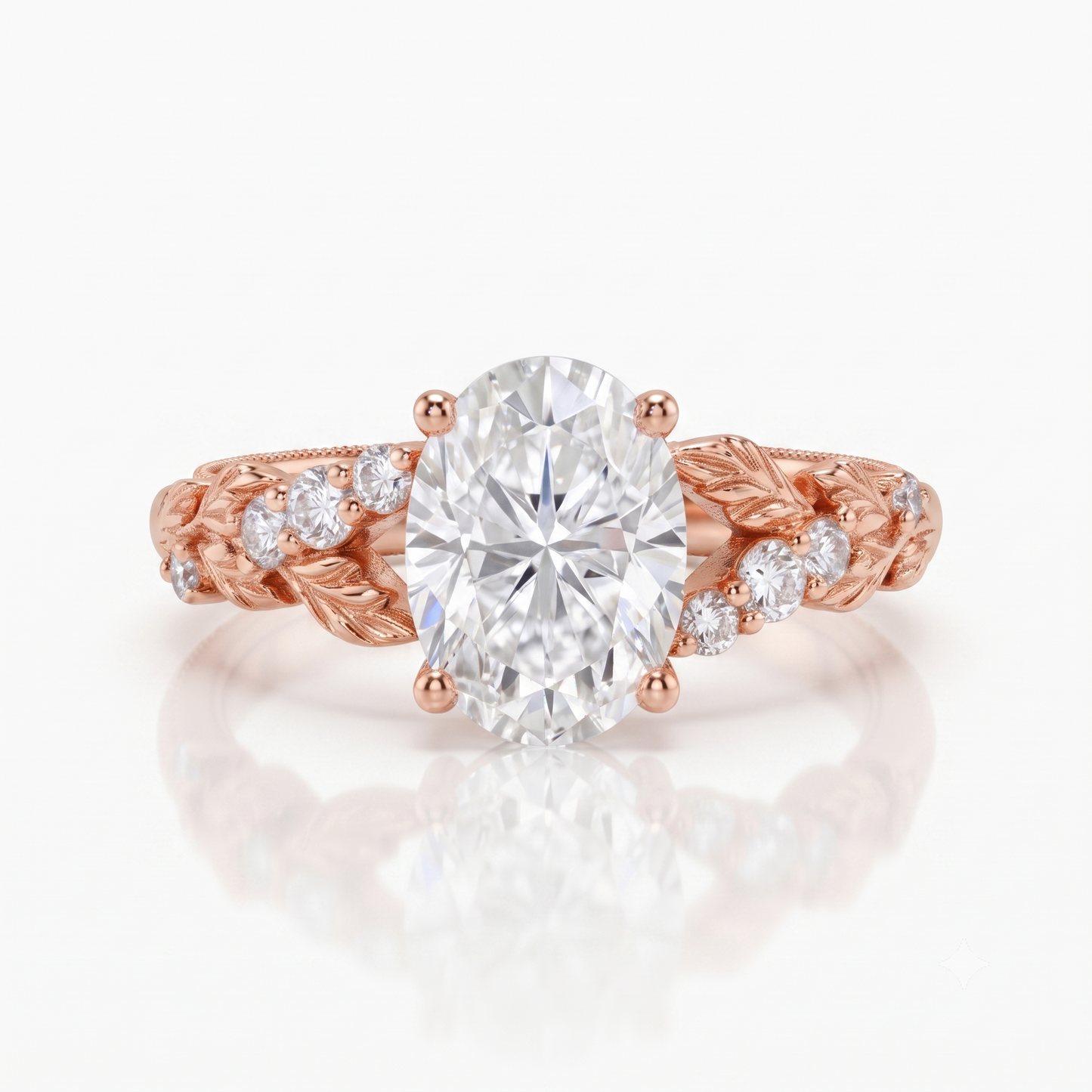 1.36 ct Oval Lab-Grown Diamond Vintage Art Deco Leaf Ring