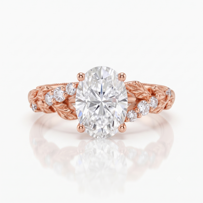 1.36 ct Oval Lab-Grown Diamond Vintage Art Deco Leaf Ring