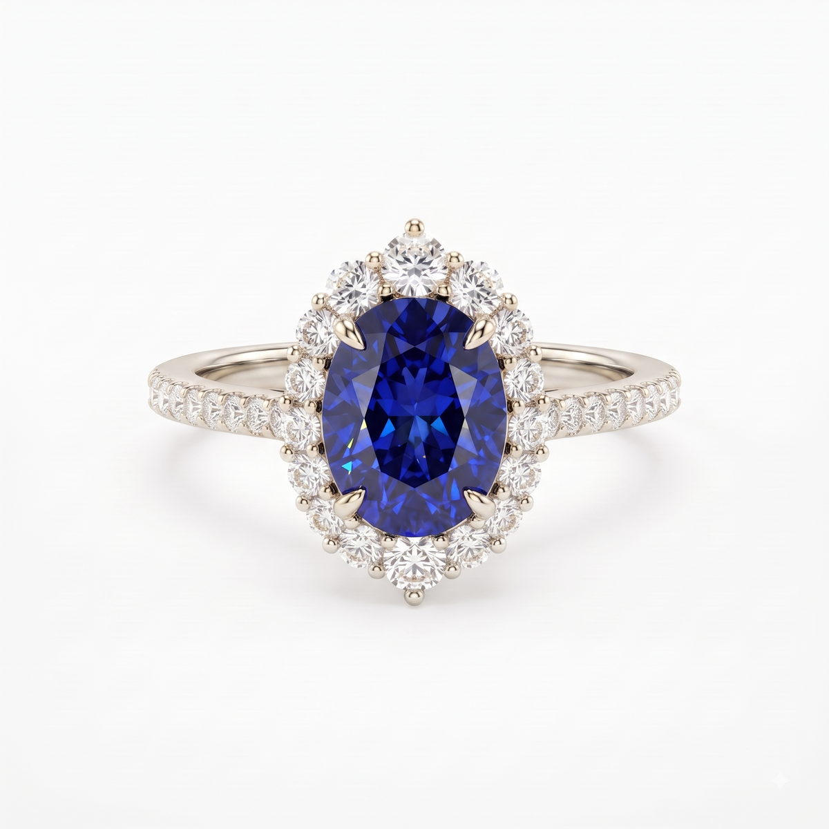 3 CT Oval Sapphire Blue CZ Halo Ring in 14K Gold