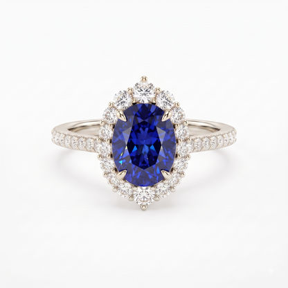3 CT Oval Sapphire Blue CZ Halo Ring in 14K Gold