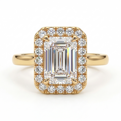F/VS 1.100 Ct Emerald Diamond Halo Engagement Ring 14k White Gold Lab Grown