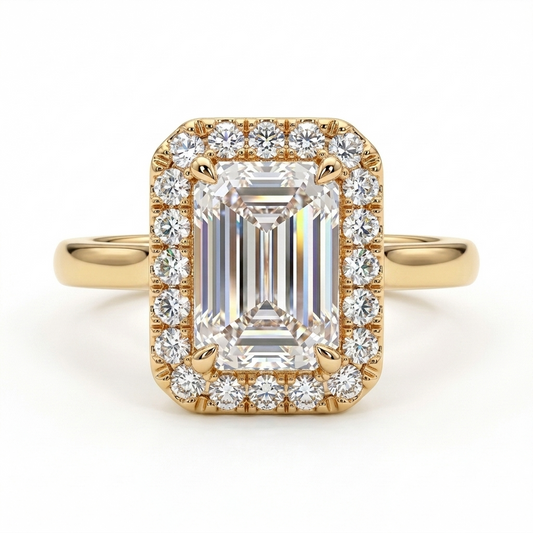 F/VS 1.100 Ct Emerald Diamond Halo Engagement Ring 14k White Gold Lab Grown