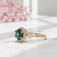 1.32 Ct Hexagon Lab Diamond Ring  - Green Moissanite Halo Engagement