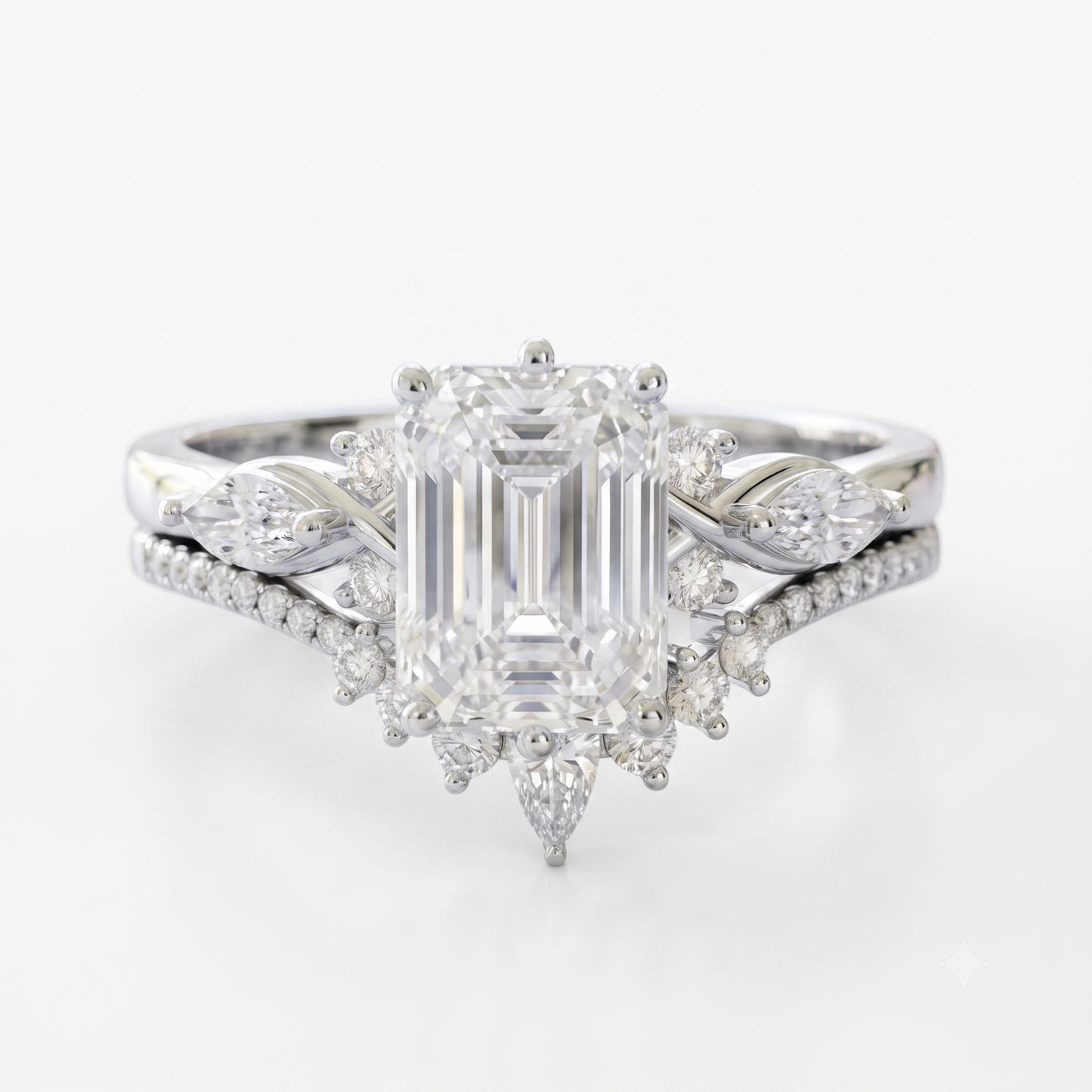 2.130ct Emerald Cut Lab-Grown Diamond Engagement Ring Set