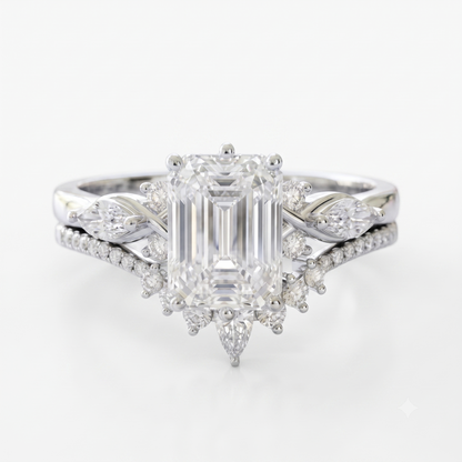 2.130ct Emerald Cut Lab-Grown Diamond Engagement Ring Set