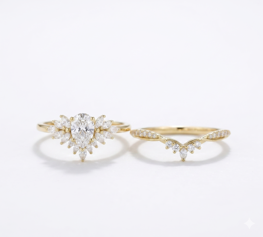 1.70 Ct Pear Lab Diamond Bridal Set – Vintage Cluster Ring