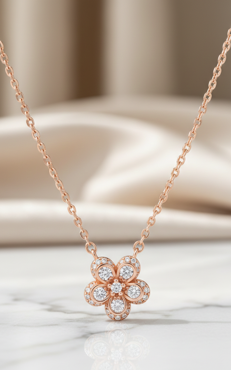 0.800 Ct Floral Lab Grown Diamond Pendant Necklace
