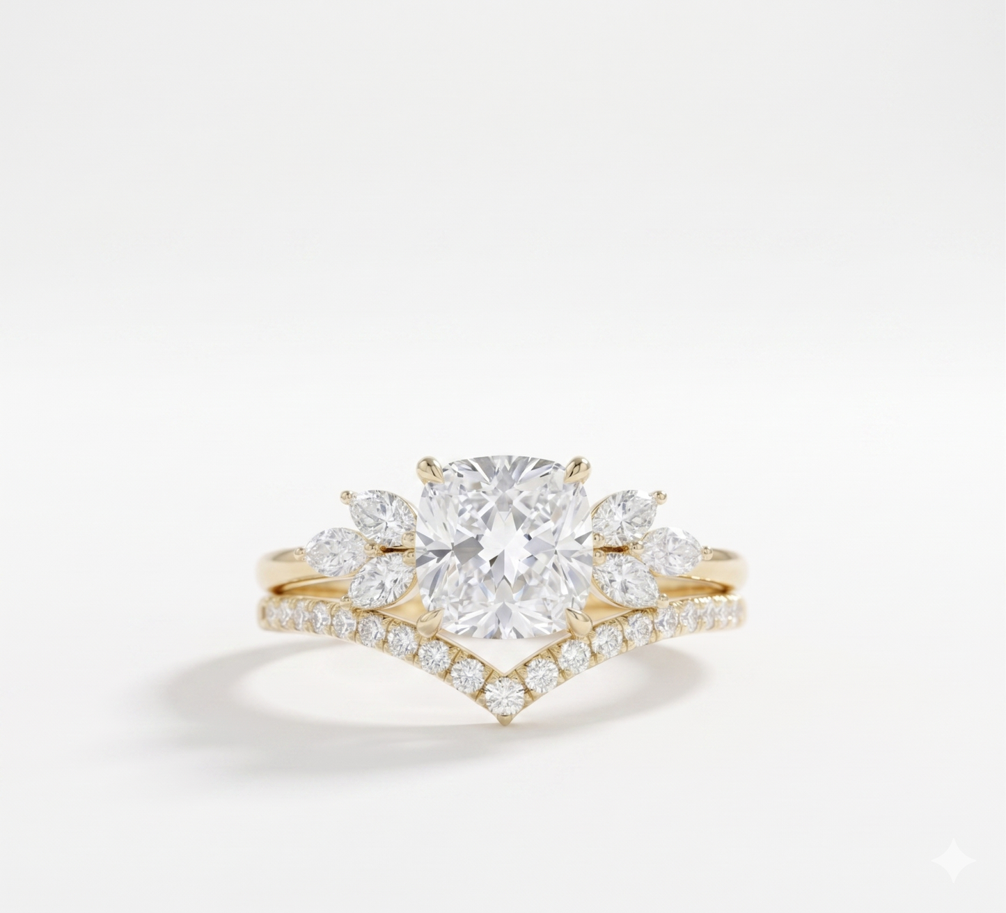 1.65 Ct Cushion Cut Diamond Bridal Set – Floral Halo Ring