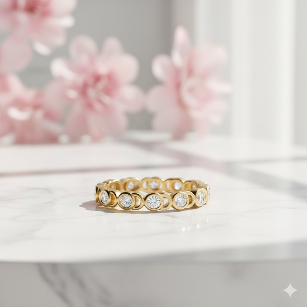 Lab Grown Diamond Eternity Band • 14K Gold Bezel Set Wedding Ring