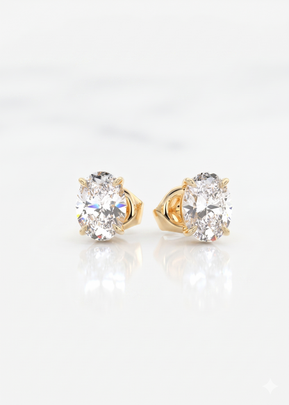 1/2 ct Oval Lab-Grown Diamond Stud Earrings – Yellow Gold