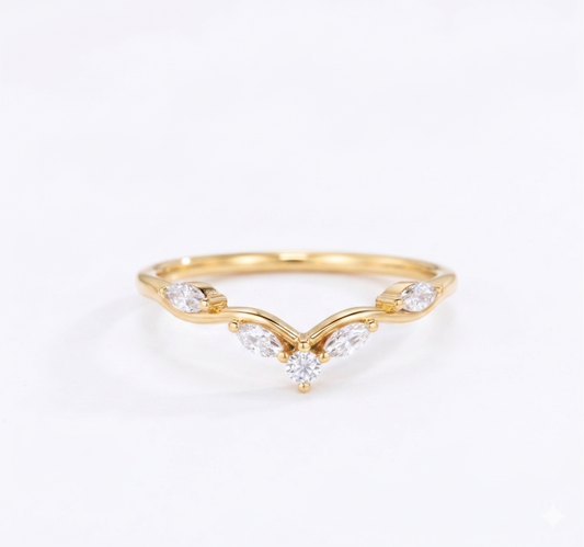 0.170ct Vintage Marquise Lab-Grown Diamond Curved Wedding Band