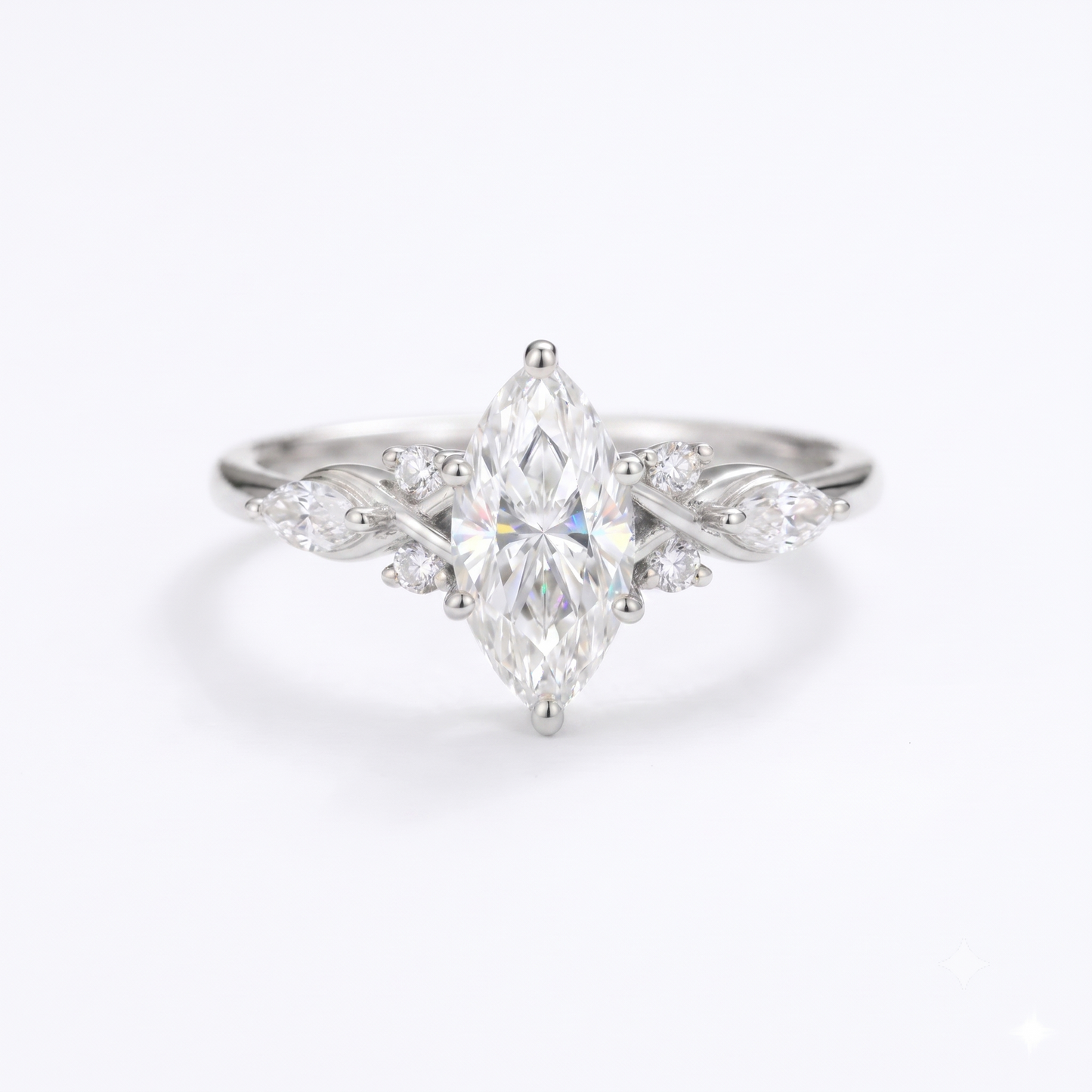 1.00ct Marquise Lab Grown Diamond Engagement Ring • Dainty Rose Gold Cluster Ring