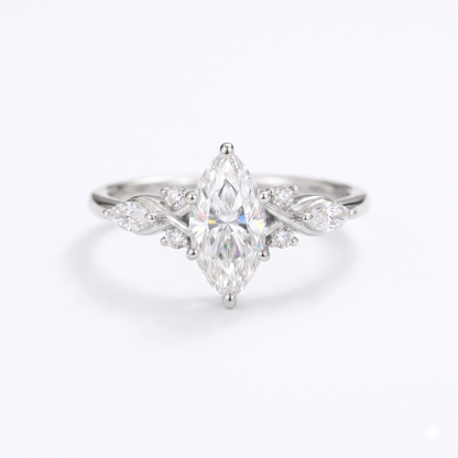 1.00ct Marquise Lab Grown Diamond Engagement Ring • Dainty Rose Gold Cluster Ring