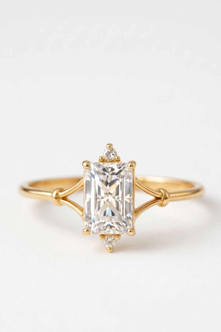  Emerald Cut diamod ring in yellow gold