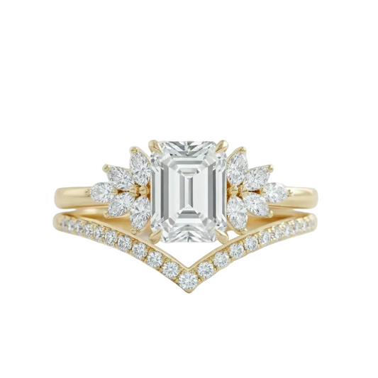1.50 Ct Emerald Cut Lab-Grown Engagement Ring Set